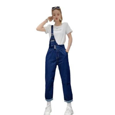 China Fashion Breathable One-Shoulder Tie Waist One-Piece Blue Jeans Womens High Slim Casual Pants for sale