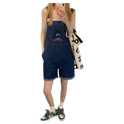 China Overall Breathable Female Summer Loosely Embroidered Cute Korean Denim Shorts Student Pants Small Suspenders for sale