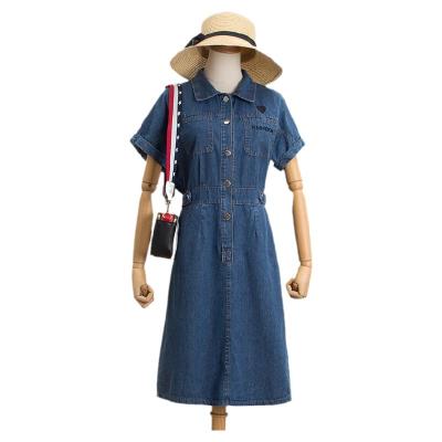 China Anti-Static Dress Women's Denim Spring And Summer Mid Length Short Sleeve Casual New Waist Slimming Summer Dress for sale