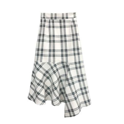 China Summer 2021 New Retro Breathable French Niche Spring Skirt Cloth Irregular Plaid Skirt For Women Digital Printing Plaid Pattern Adults One Line for sale