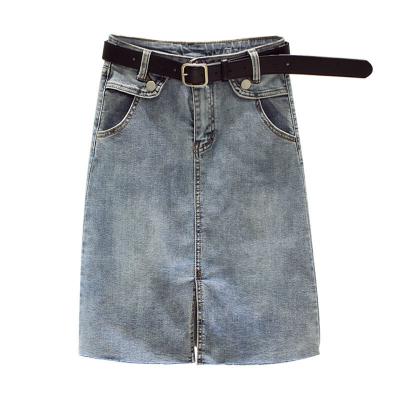 China New high-waist stretch denim skirt buttocks line anti-static package mid length female summer slim skirt for sale