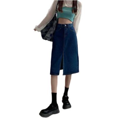 China The summer new high waisted skirt female one line plus size denim loose split skirt was slim wild plus size mid length skirt for sale