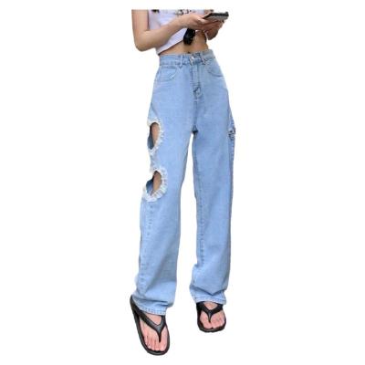 China Breathable heart-shaped ripped loose jeans women 2021 summer new high waist thin straight jeans for sale