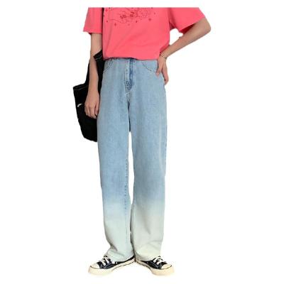 China Breathable Gradient Jeans Women 2021 New Summer Slim Casual Loose High Waist Straight Wide Leg Pants for sale