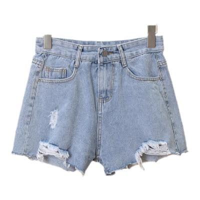 China Anti-wrinkle denim shorts women's high waist summer line one hot pants ripped wide legs for sale