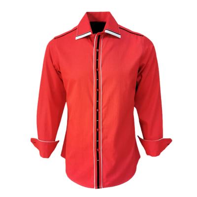 China Anti-pilling Men's Shirt Button Up Men's Red Casual Shirt Long Customized Logo Red Long Sleeve Casual Shirts for sale