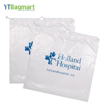 China YTBagmart hospital poly packing LDPE custom bottom plastic drawstring gusset recyclable thick white programmable patient belonging bag for sale