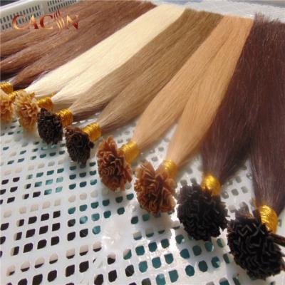 China Factory Direct Wholesale Different Color Brown Highlight 100% V Tip Human Hair Wavy Silky Straight Indian Natural Hair Extensions for sale