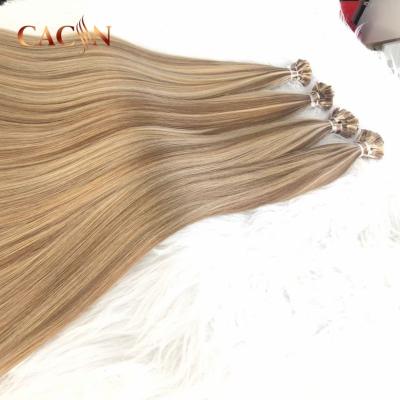 China Hot Selling Silky Straight High Quality Color #60 Blonde Russian Wave Hair Extensions Fan Tip Hair Extension for sale