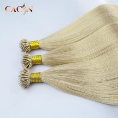 China European Remy Human Hair Double Drawn Wave Nano Hair Extensions Best Quality Silky Straight Nano Rings for sale