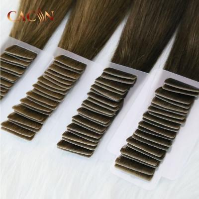 China Cuticle 100% Hot Selling Silky Straight Wave Remy Invisible Tape Hair Extension Russian for sale