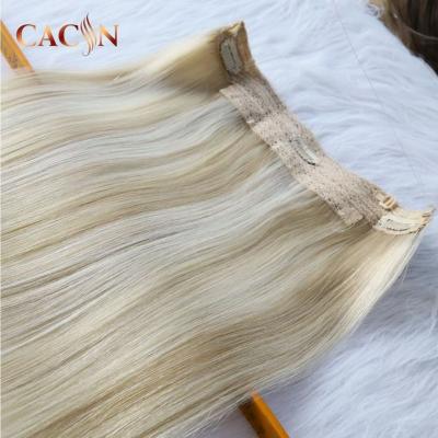 China Silky Straight Wave Remy Human Hair One Piece 100% 5 Clips Remy Halo Hair Extensions Russian for sale