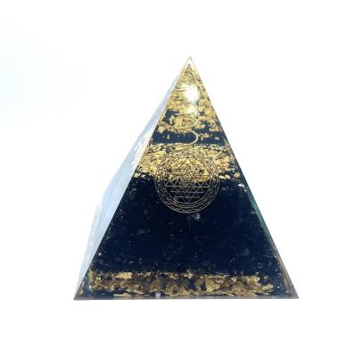 China Other Natural Gemstone Black Obsidian Sri Yantra Orgonite Pyramid 10x10cm for sale