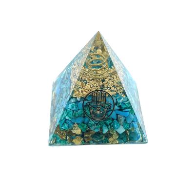 China Other Natural Gemstone Turquoise Hamsa Orgonite Pyramid 5x5cm for sale