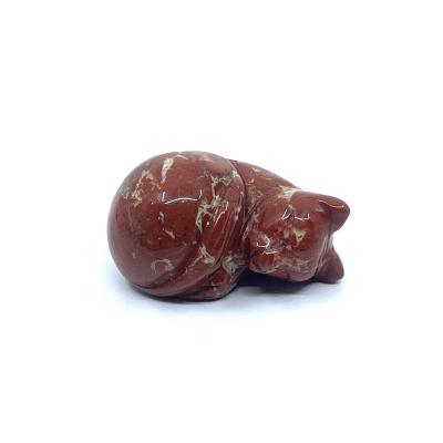 China The Other Red Jasper Hand Carved Sleepy Cat Natural Gemstone Figurine for sale