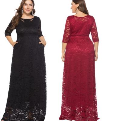 China High Quality New Women's Lace Hollow Pocket Dress High Quality Evening Dress Breathable Amazon Plus Size Long Skirt for sale