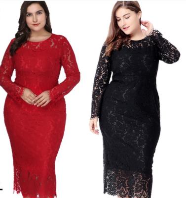 China Women's Breathable Long Sleeve Lace Dress Slim Dress Plus Size xl-6xl Wedding Dress for sale