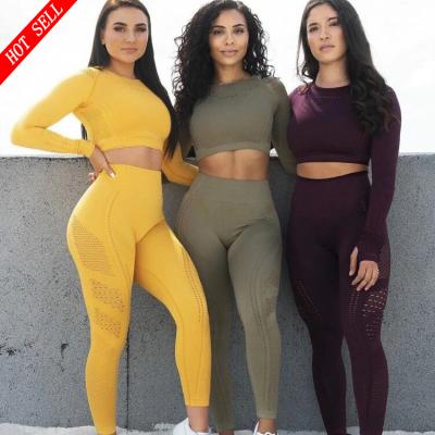 China Antibacterial Custom Yoga Legging Set Seamless Long Sleeve Fitness Crop Leggings Women Gym Yoga Top Set for sale