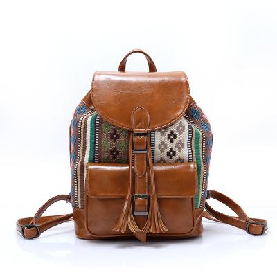 China 2019 new recyclable material/agriculture material boho style embroidery school ethnic canvas backpack for girls for sale