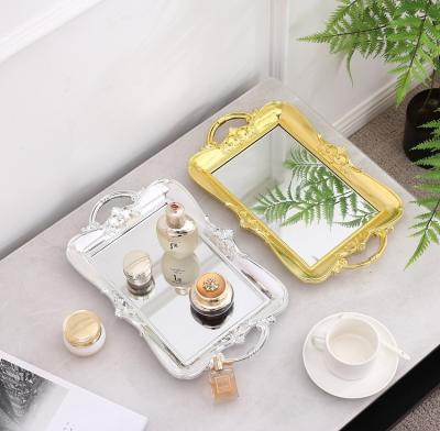 China PP Retro Palace Style Gold Mirror Tea Cake Tray Home Decor Storage Display Ornaments for sale