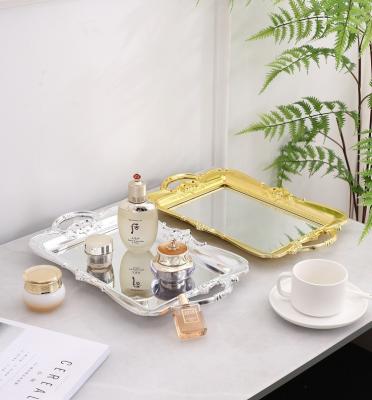 China PP Wholesale Home Decorative Mirror Tray For Hotel Restaurant Tray Food Cake Tea Serving Mirror for sale