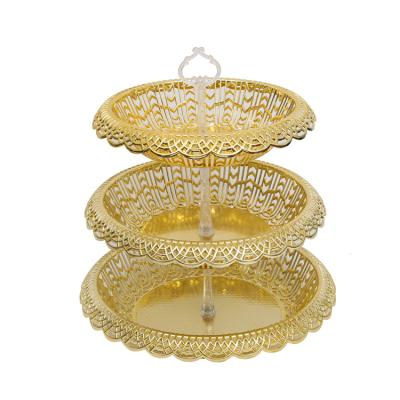 China The Craftsman Wholesale Golden Basket Candy Cookie Storage Plastic Wedding Basket With 3 Poles for sale