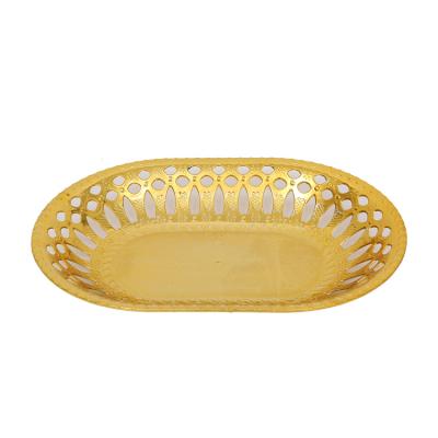 China Craftsman Wholesale Wedding Hollow Gold Plated Plastic Tray Candy Cookies Storage Oval Tray for sale