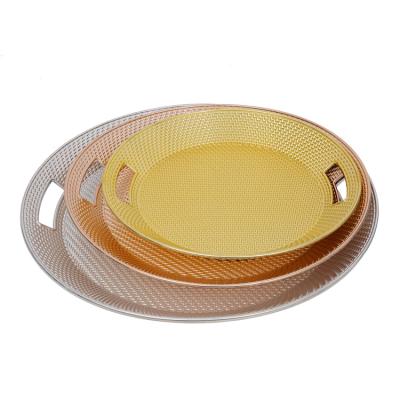 China Casual Fashion Luxury Style Diversified Customization Around Tray Plastic Restaurant Gold Plated Serving Plastic Tray With Handles for sale