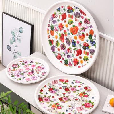 China Home Restaurant Hotel Support Diversified Large Text Custom Foodservice Model Plastic Serving Salad Round Plastic Non-Slip Plastic Tray Serving for sale