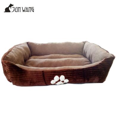 China Sustainable High Quality Reversible Coral Fleece Cafe Dog Bed With Paw Print for sale