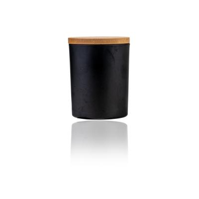 China Eco-Friendly Recyclable Custom Decor 180ml 6oz Frosted Matte Black White Glass Scented Candle Holder Jar With Bamboo Wood Lid for sale