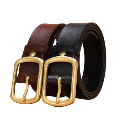 China Two-Layer Whip 4MM Men's Business Casual Wear Fashion Genuine Leather Belts With Pure Copper Buckle for sale