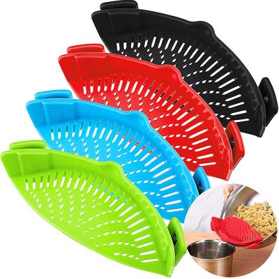 China Sustainable New Design Fits All Pots And Bowls Kitchen N Tension Strainer Silicone Snap Clip On Food Strainer for sale