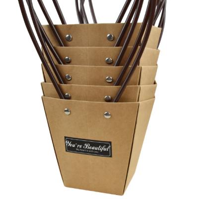 China Recyclable Eco-friendly Kraft Paper Flower Bag, Flower Paper Tote Carrier Bag, Gift Carrier Bag for sale