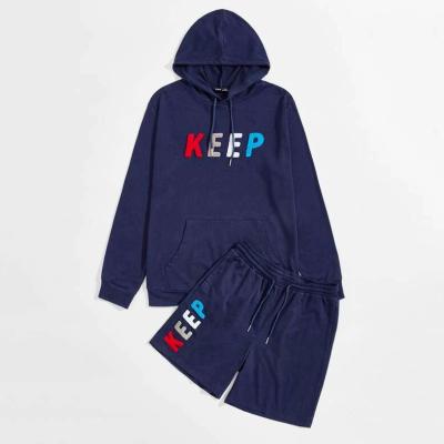 China Breathable Popular Custom Types Color Long Sleeve Letter Embroidery Hoodie Track Shorts Set for sale