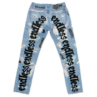 China Custom breathable loose fitting culottes hip hop caballero sueltos brand boot cut out style embroidered jeans ripped damage pants for men for sale