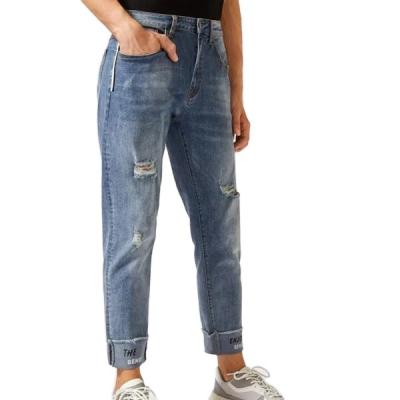 China 2021 high quality good selling QUICK DRY fashion bootcut pants men ripped edge cuffed jeans for sale