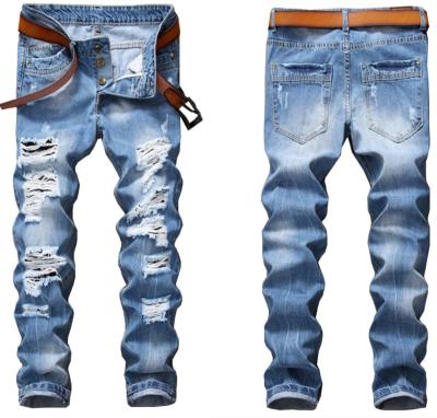 China Breathable American Enrica Men's Straight Fit Washed Denim Calcas Eagle Ripped Distressed Destroyed Jeans For Men for sale