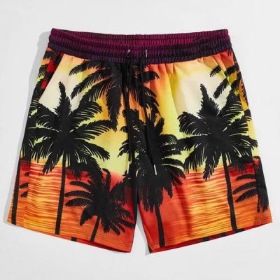 China Anti-wrinkle Holiday Summer Vacation Summer Wide Leg Tropical Print Logo Drawstring Waist Shorts for sale