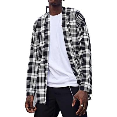 China QUICK DRY Mens Jackets Latest Designs Good Quality Mens Drop Shoulder Front Plaid Jacket Open for sale