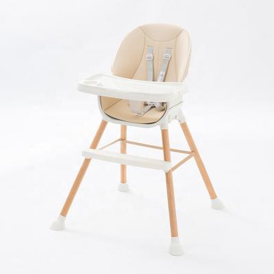 China 2021 Modern Hot Sale Cheap Cushion Booster 5 In 1 Wooden Portable Plastic Children Dining Feeding HighChair For Baby for sale