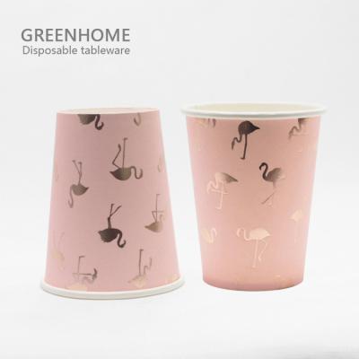 China Recycled Materials Customized Logo Flamingo Style Paper Cups Disposable Eco-Friendly 7oz for sale