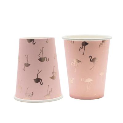 China Free Sample Customized Wholesale Disposable Flamingo Coffee Cardboard Single Wall Paper Cup for sale