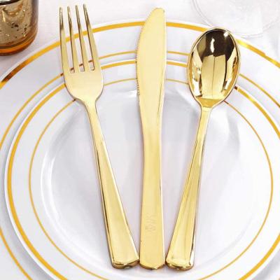 China Disposable/Sustainable/Stocked Disposable Cutlery Luxury Golden Spoon Plastic Knife and Fork for sale