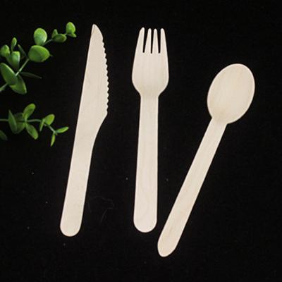 China Eco-Friendly Disposable Biodegradable Stocked Individual Wrapped Birch Wood Knife Fork Spoon Disposable Wooden Spoon Set Of Cutlery for sale