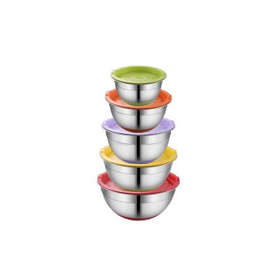 China Hot Sale Stainless Steel Viable Mixing Bowls Tableware Colorful Amazon Helper Kitchen Salad Bowl With Cover Glass Lid for sale