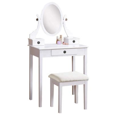 China White Wooden Makeup Table Makeup Vanity Table And Stool Set With Mirror For Bedroom for sale