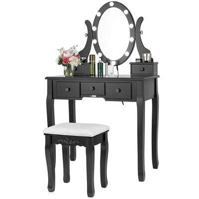 China Modern modern black dressing table with led mirror for bedroom for sale