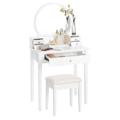 China European Modern Single Bedroom Dressing Table Chair in White with Mirror and Stool for sale