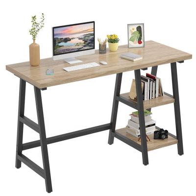 China Modern Modern Study WritingTrestle Natural Wood Desk with Storage Shelves for Home Office for sale